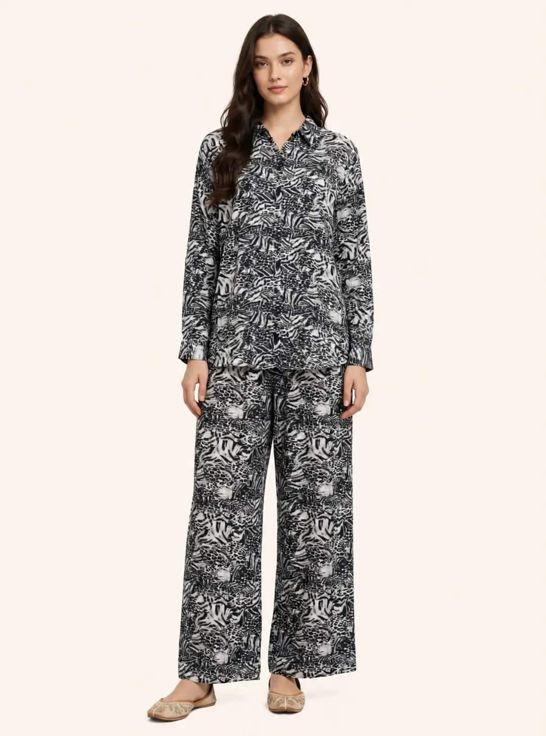 Monochrome Animal Print Shirt & Trouser Co-ord Set